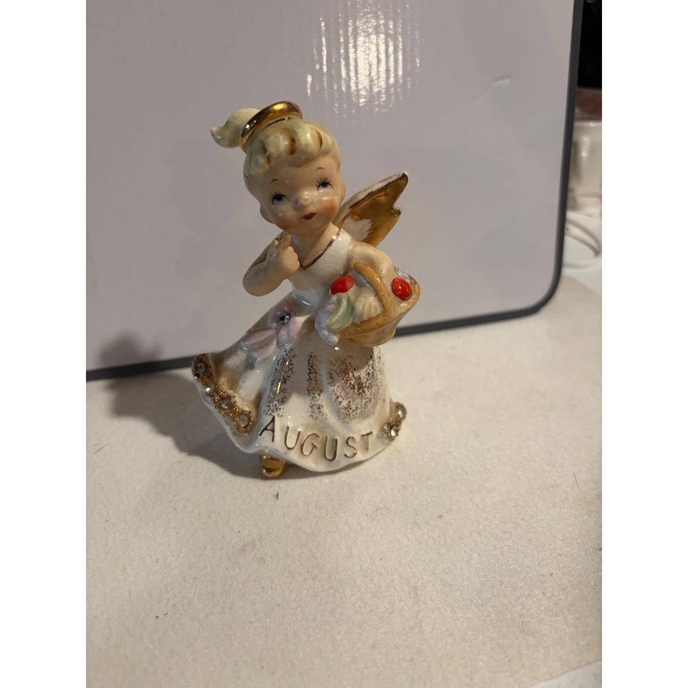 Vintage Lefton August Birthday Angel Figurine 1987J Geo Z Lefton Japan Ceramic